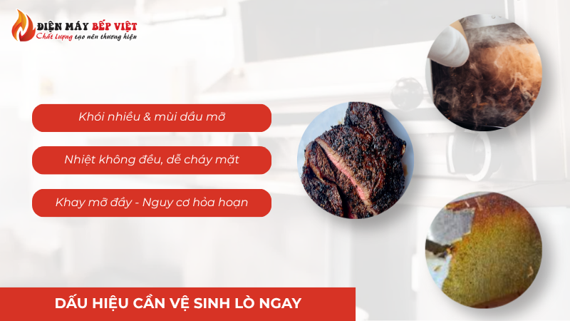 Dấu hiệu cần vệ sinh lò Salamander sớm.