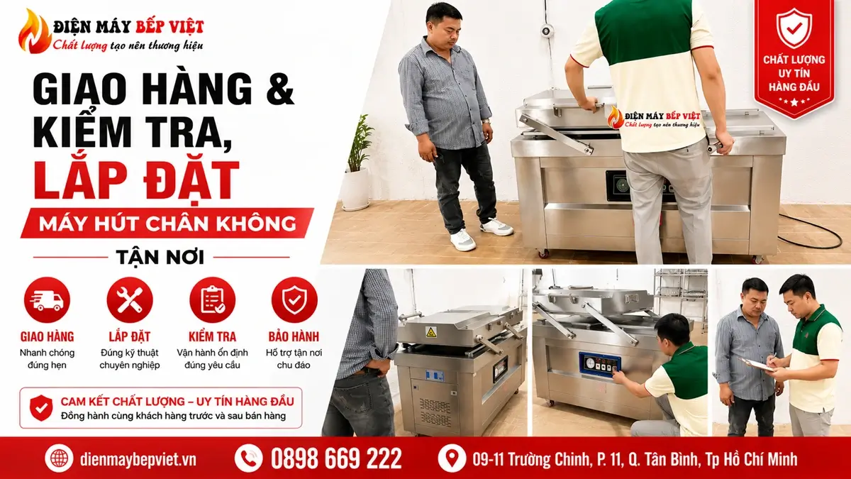 Điện Máy Bếp Việt giao hàng kiểm tra lắp đặt máy hút chân không tận nơi cho khách hàng