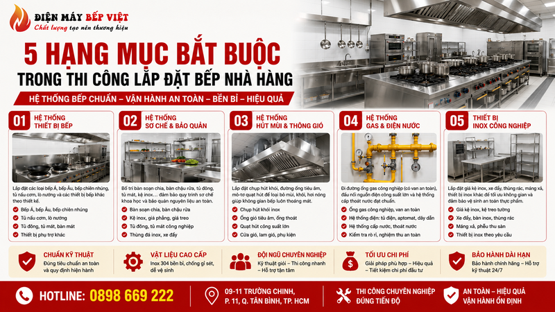 hạng mục thi công lắp đặt bếp công nghiệp cho nhà hàng