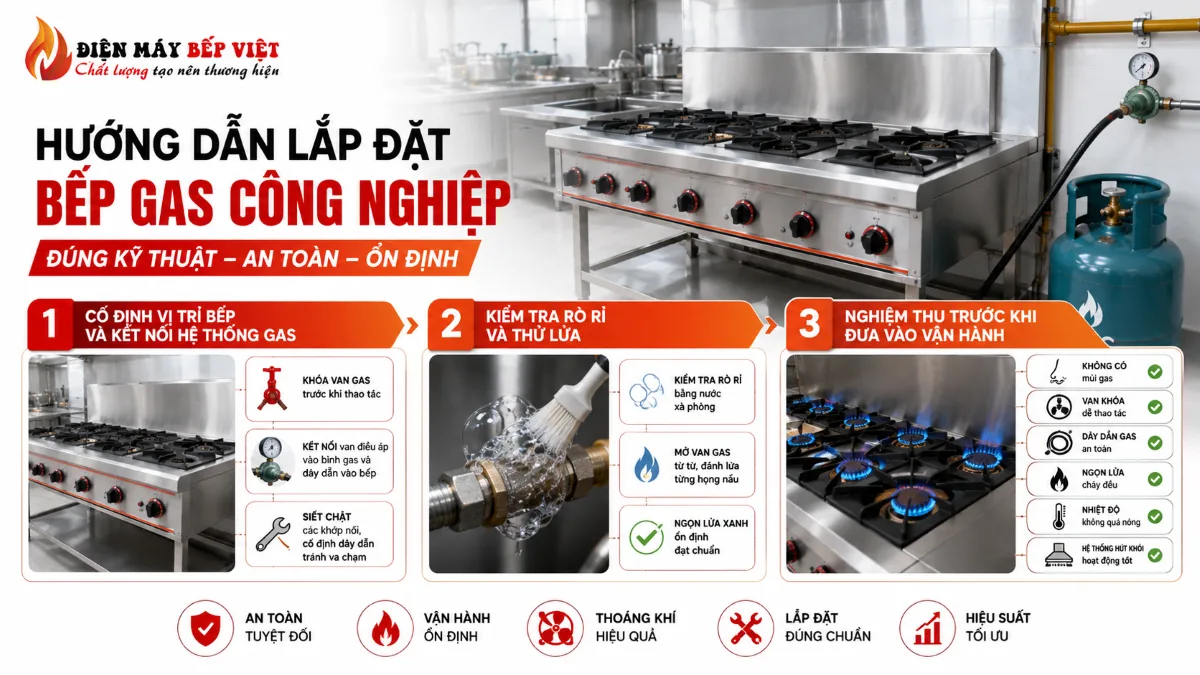 Hình minh họa hướng dẫn lắp bếp gas công nghiệp đúng kỹ thuật