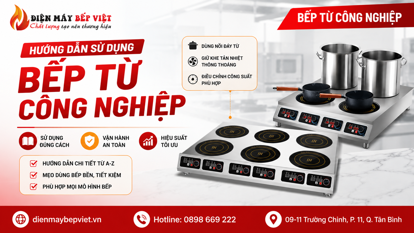 Hướng dẫn sử dụng bếp từ công nghiệp đúng cách với bếp từ nhiều vùng nấu inox tại Điện Máy Bếp Việt