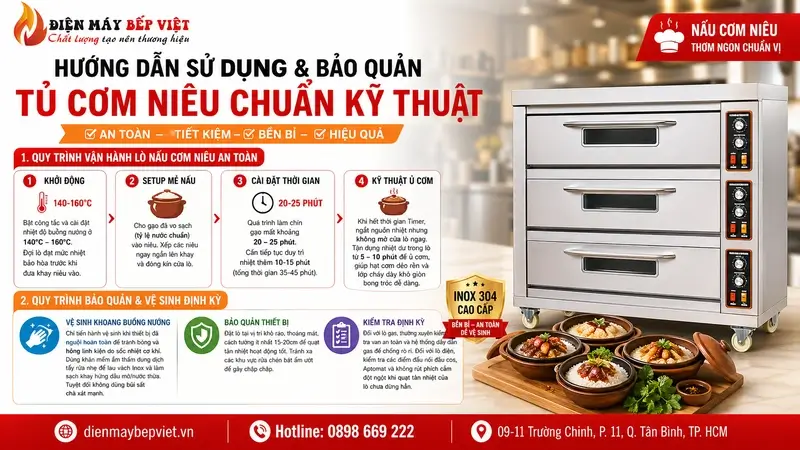 Hướng dẫn sử dụng và bảo quản tủ cơm niêu chuẩn kỹ thuật
