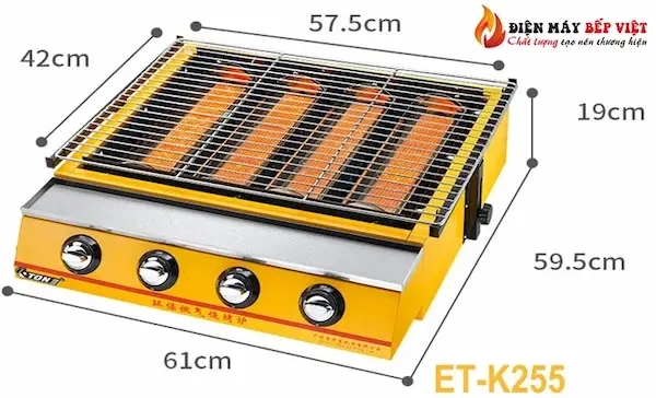 Kích thước bếp nướng gas không khói 4 họng