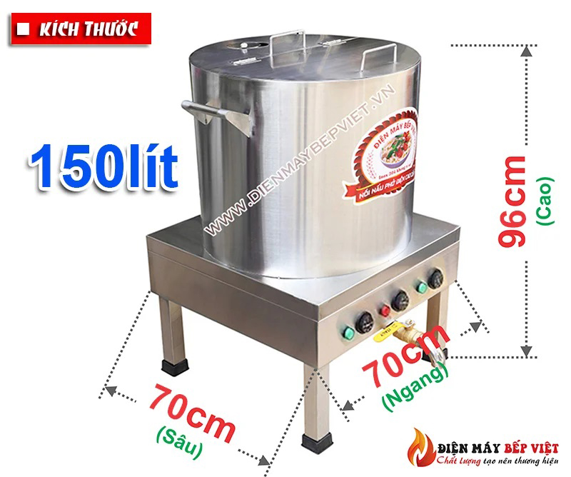 Kích thước nồi nấu phở 150L