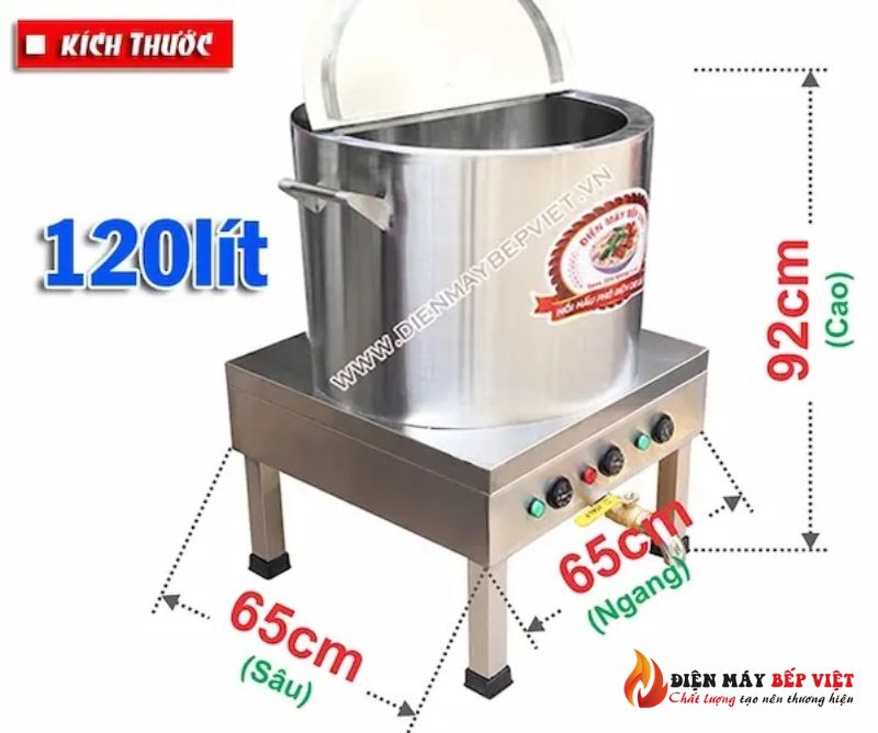 Kích thước nồi hầm xương bằng điện 120 Lít