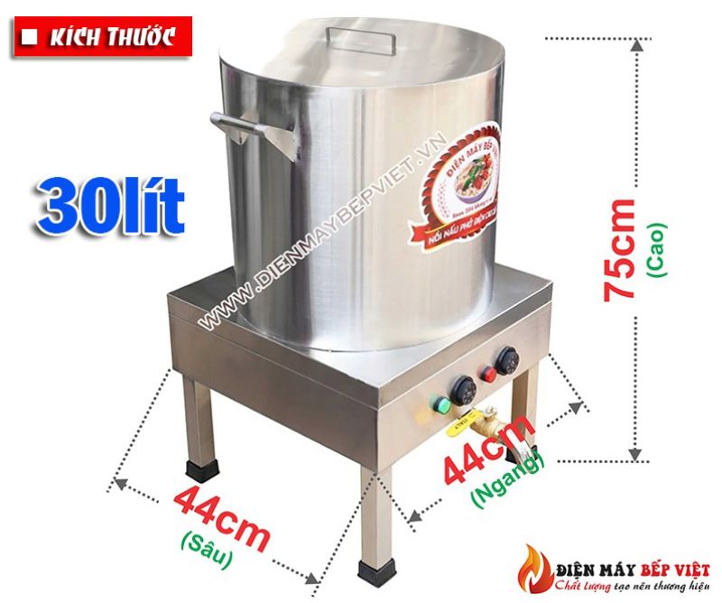 Kích thước nồi hầm xương bằng điện 30 lít
