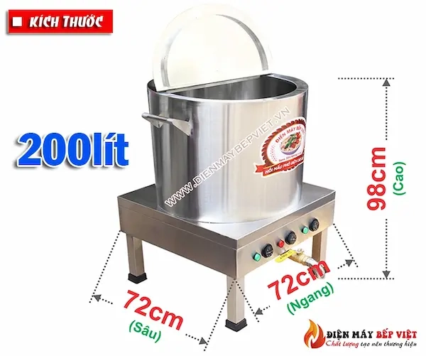 kích thước của nồi nấu phở 200l