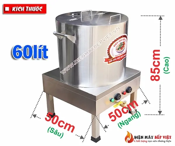 kích thước nồi nấu phở 60 lít