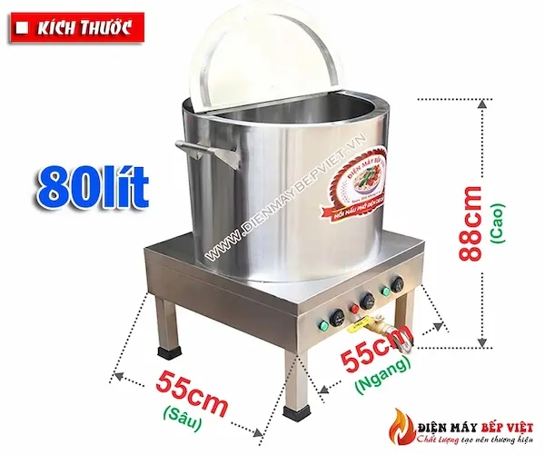 kích thước nồi nấu phở 80l