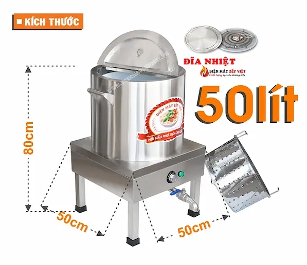 kích thước nồi nấu phở đĩa nhiệt 50lít