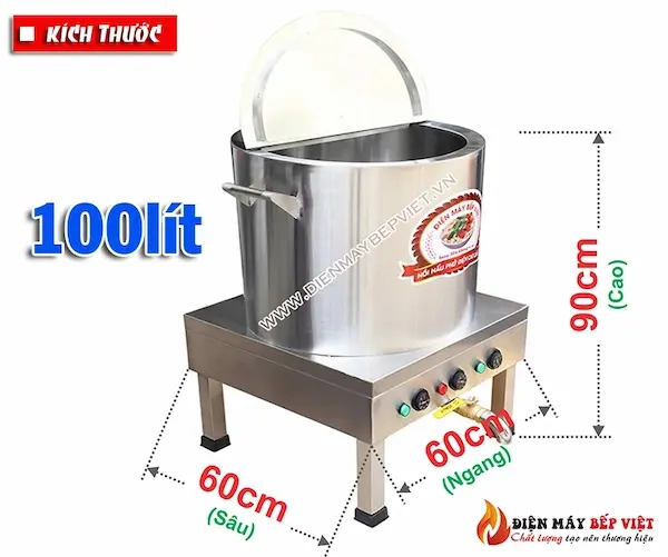 kích thước nồi nấu phở 100 lít