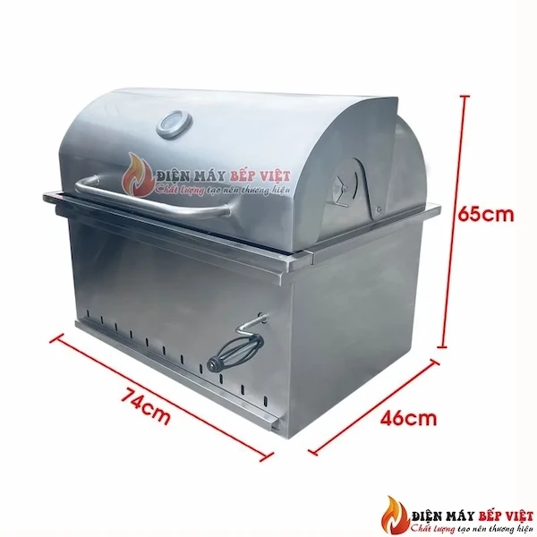 Kích thước tổng thể bếp nướng than BH368 là 740x510x650mm