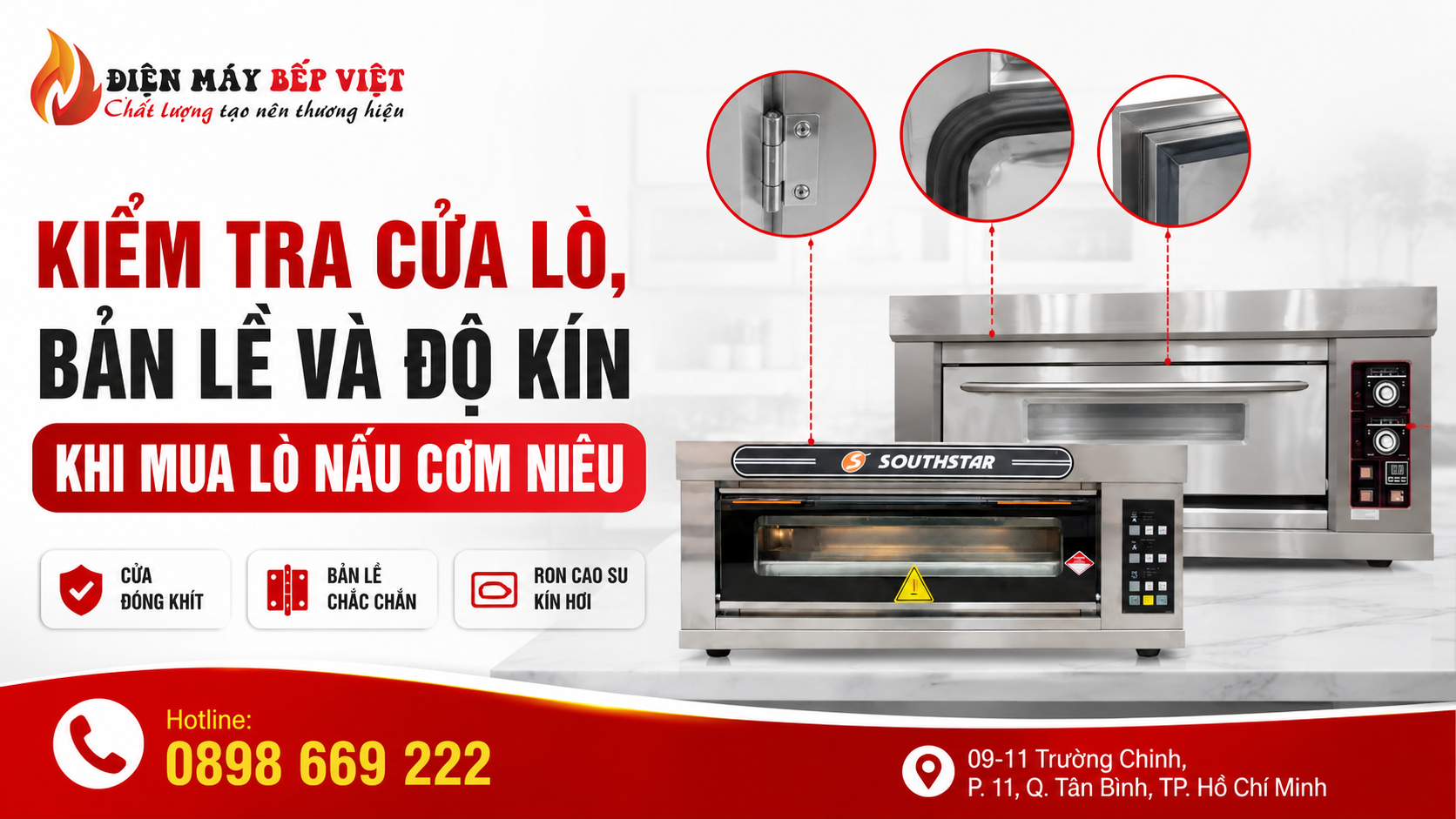 Kiểm tra cửa lò, bản lề và ron kín của lò nấu cơm niêu inox công nghiệp trước khi mua để hạn chế thất thoát nhiệt và hao điện gas
