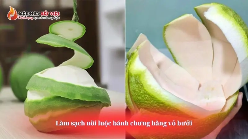 Làm sạch nồi luộc bánh chưng bằng vỏ bưởi