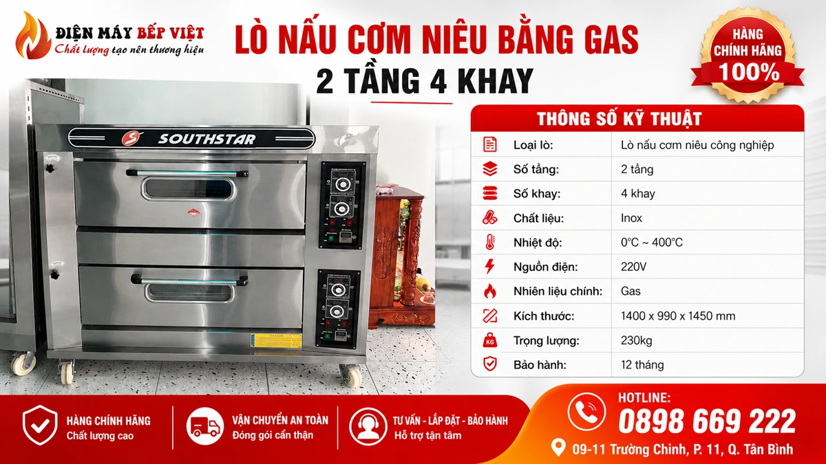 Lò nấu cơm niêu bằng gas 2 tầng 4 khay