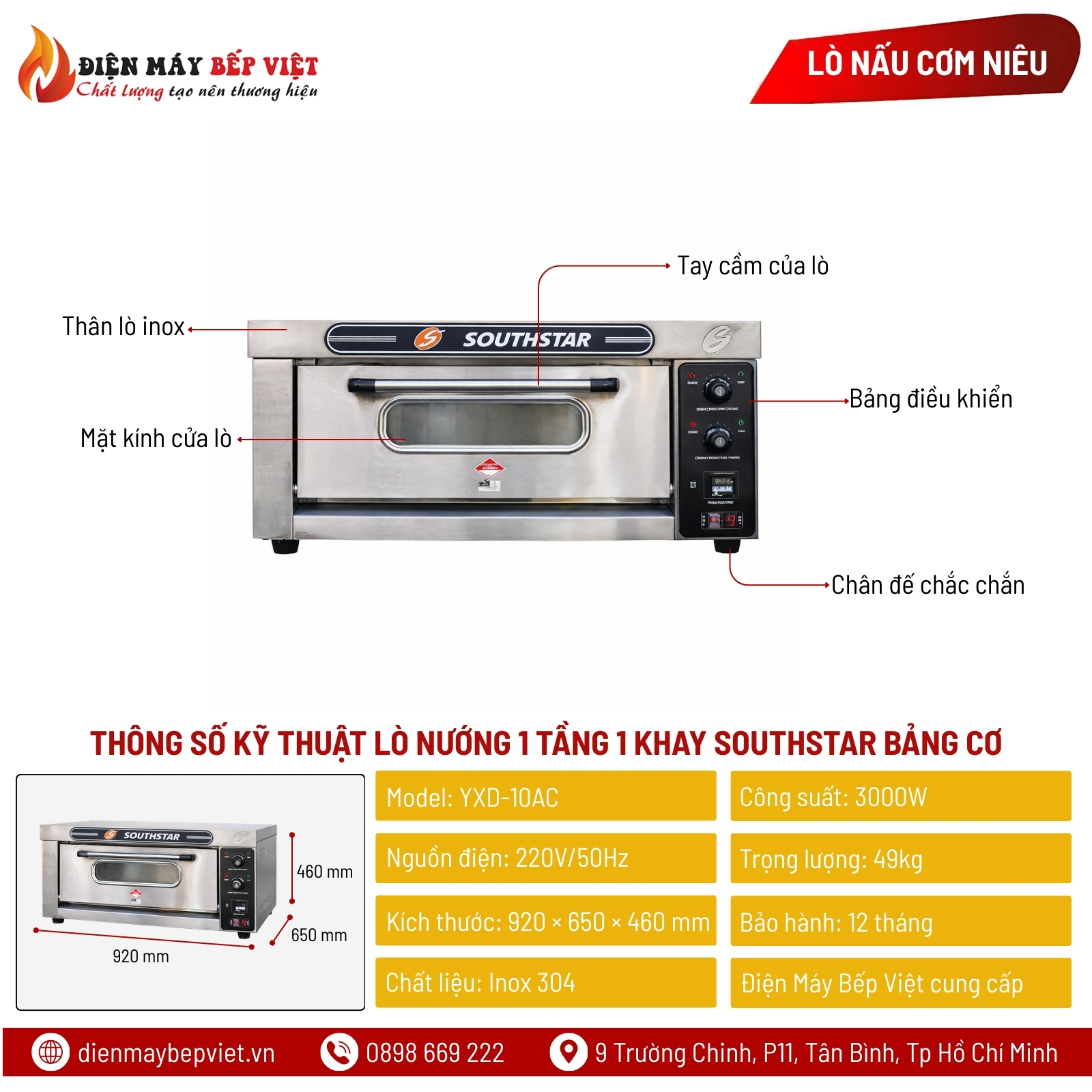 Lò Nướng 1 Tầng 1 Khay Điện Southstar Bảng Cơ