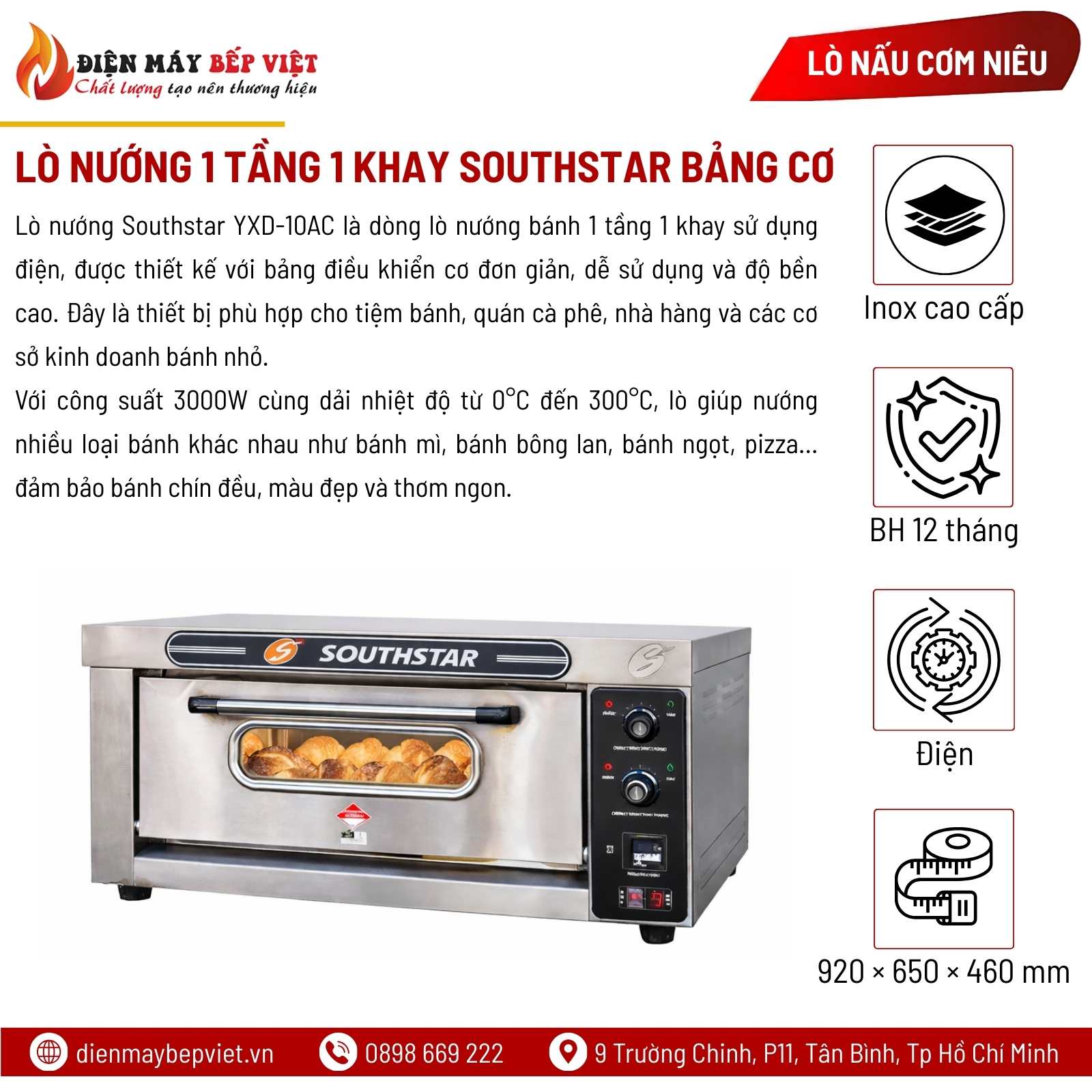 Lò Nướng 1 Tầng 1 Khay Điện Southstar Bảng Cơ