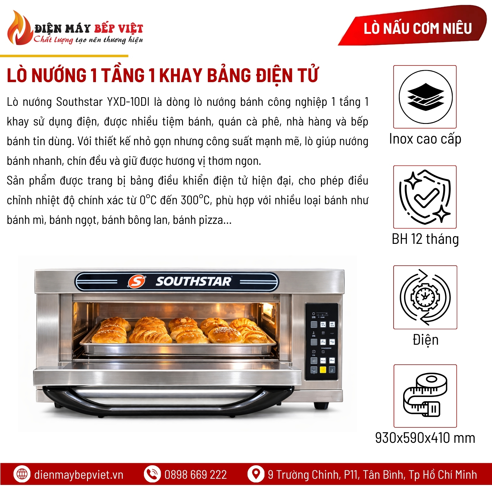 Lò Nướng 1 Tầng 1 Khay Điện Southstar Bảng Điện Tử