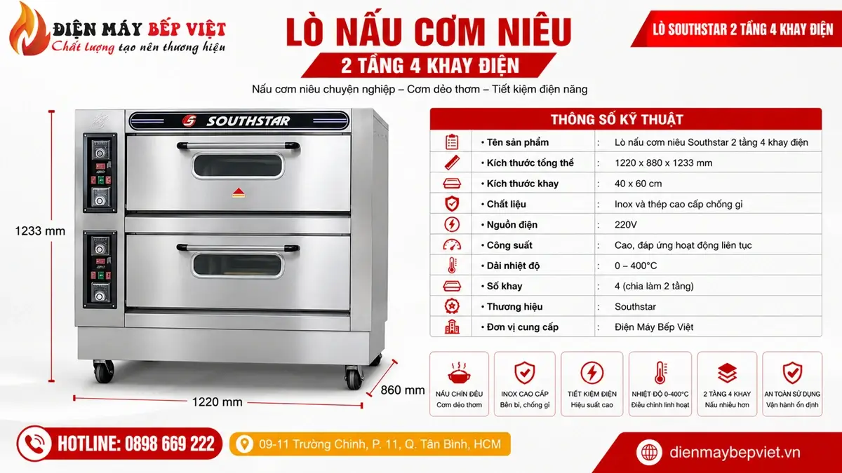 Lò nấu cơm niêu Southstar 2 tầng 4 khay điện