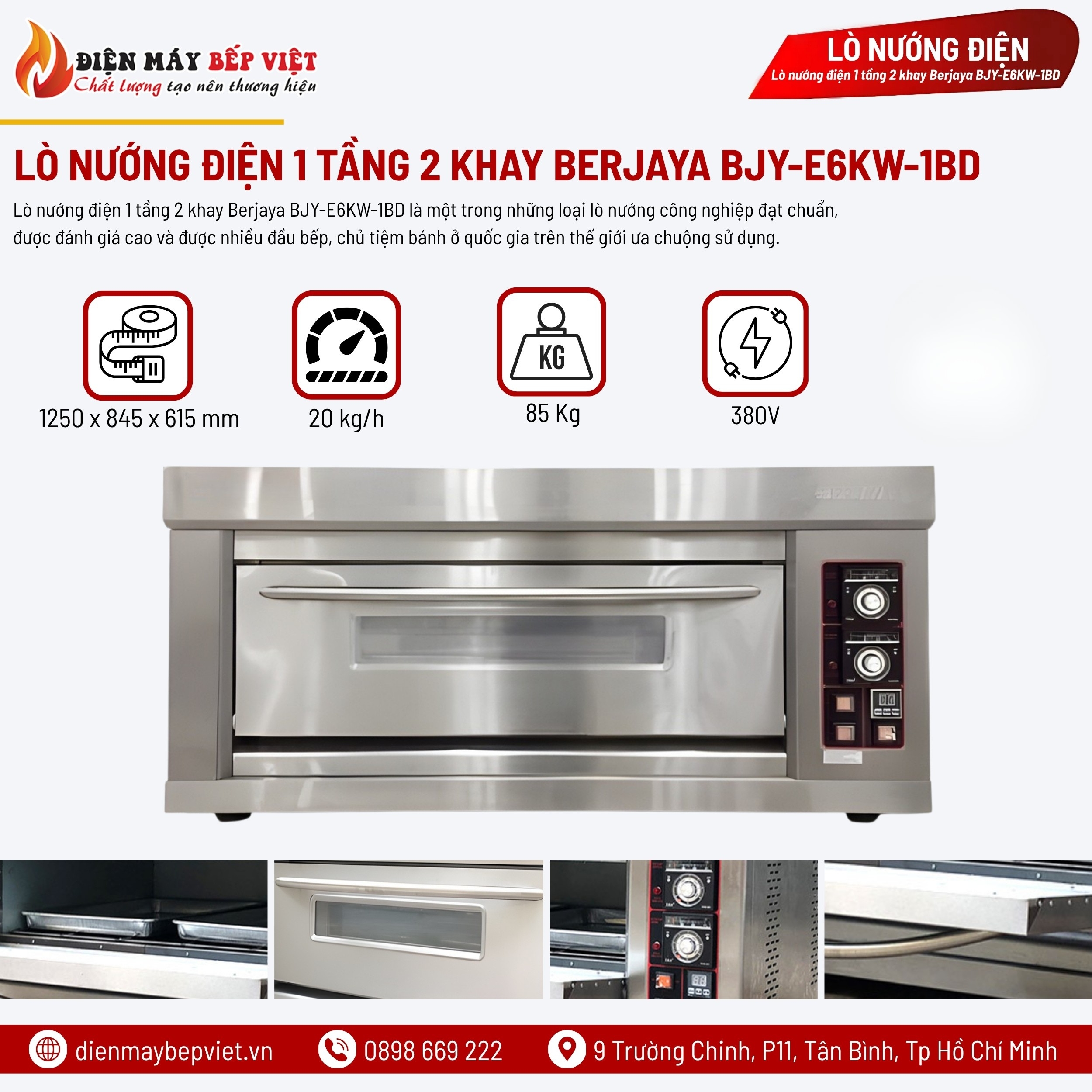 Lò Nướng Điện 1 Tầng 2 Khay Berjaya BJY-E6KW-1BD