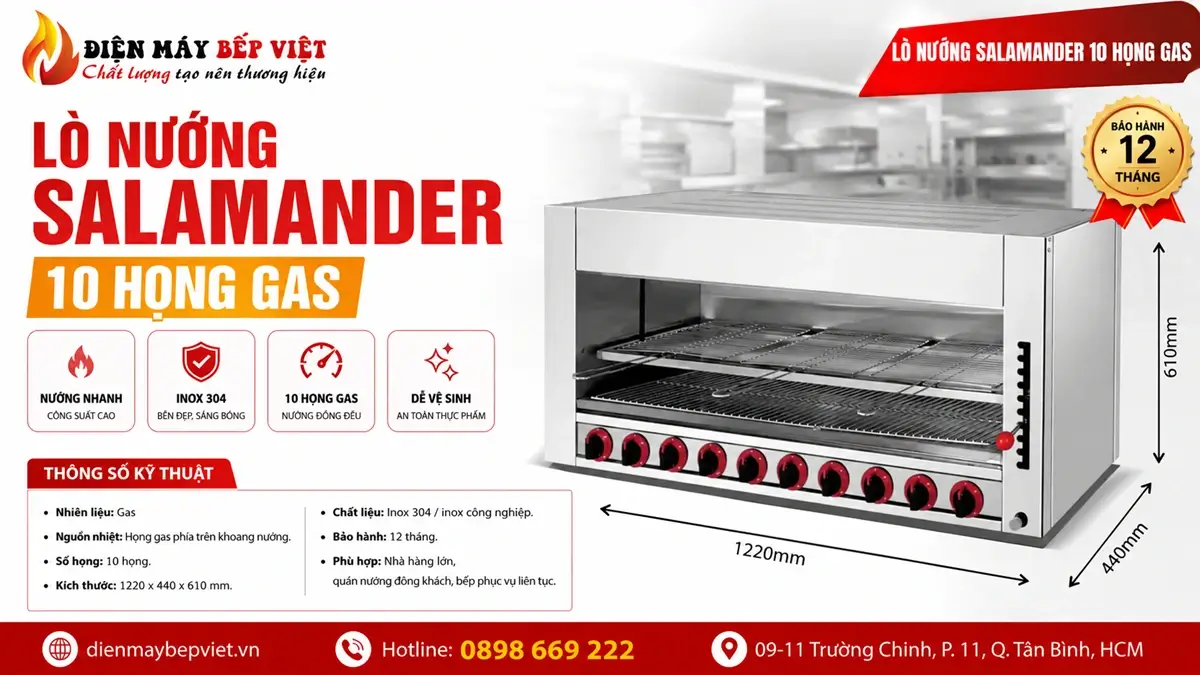 lò nướng salamander 10 họng dùng gas