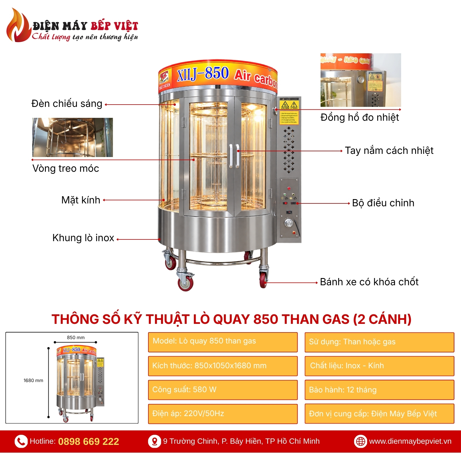 Lò Quay 850 Than Gas (2 Cánh) - Loại 1
