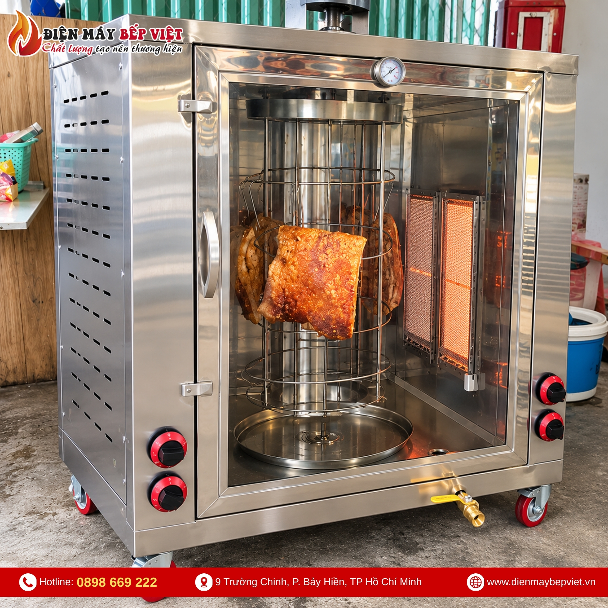 Lò Quay Heo Miếng 30Kg Bằng Gas Hồng Ngoại