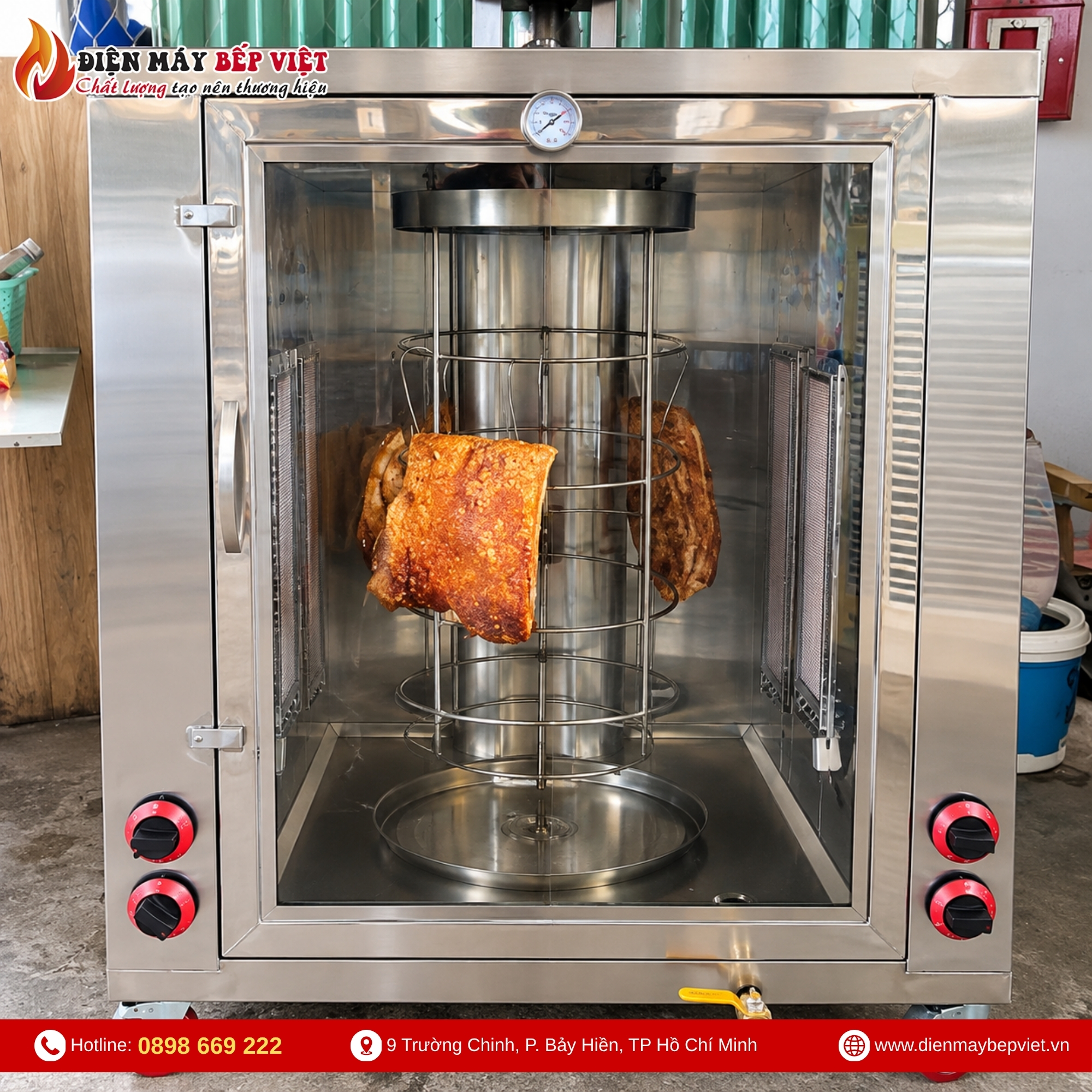 Lò Quay Heo Miếng 30Kg Bằng Gas Hồng Ngoại