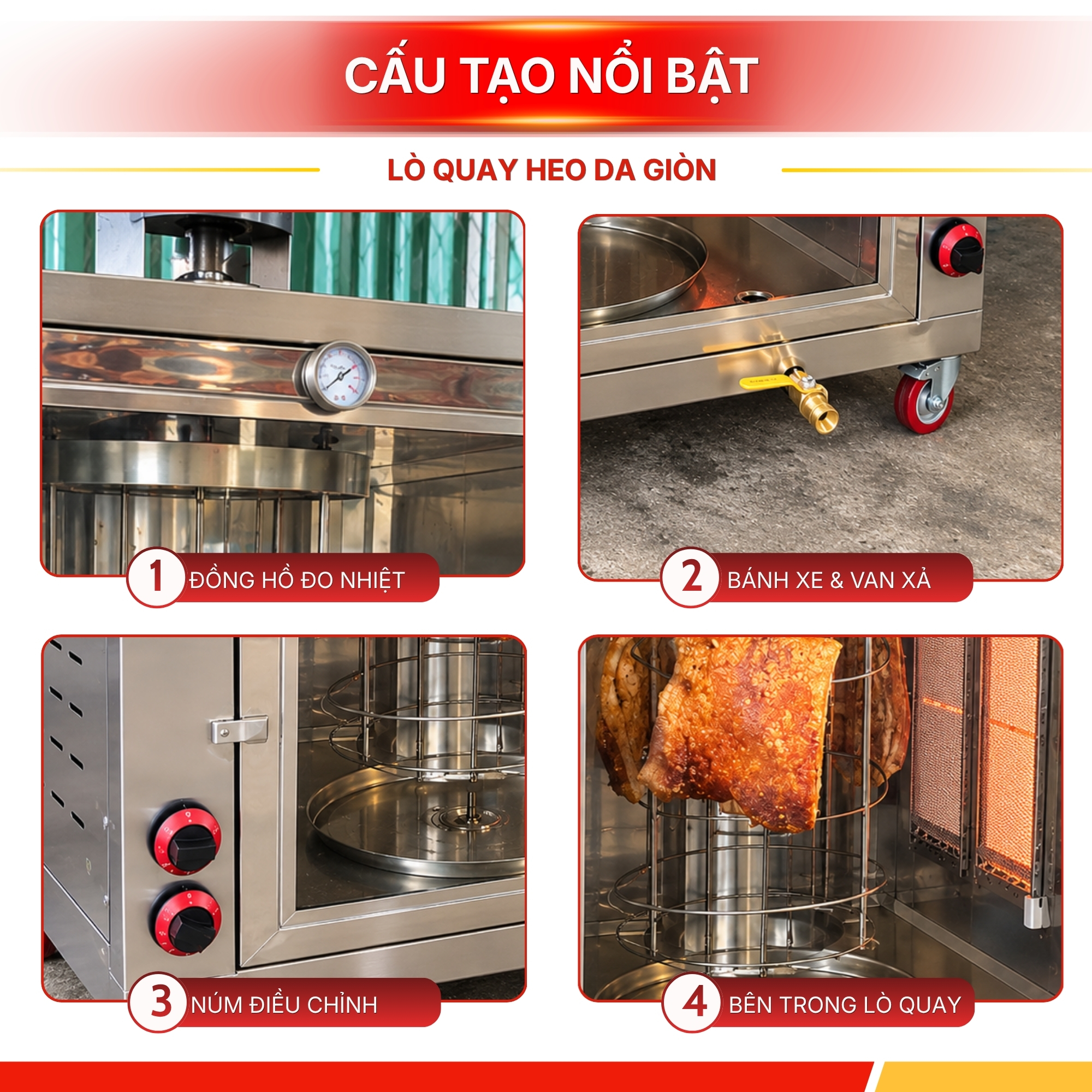 Lò Quay Heo Miếng 50Kg Bằng Gas Hồng Ngoại