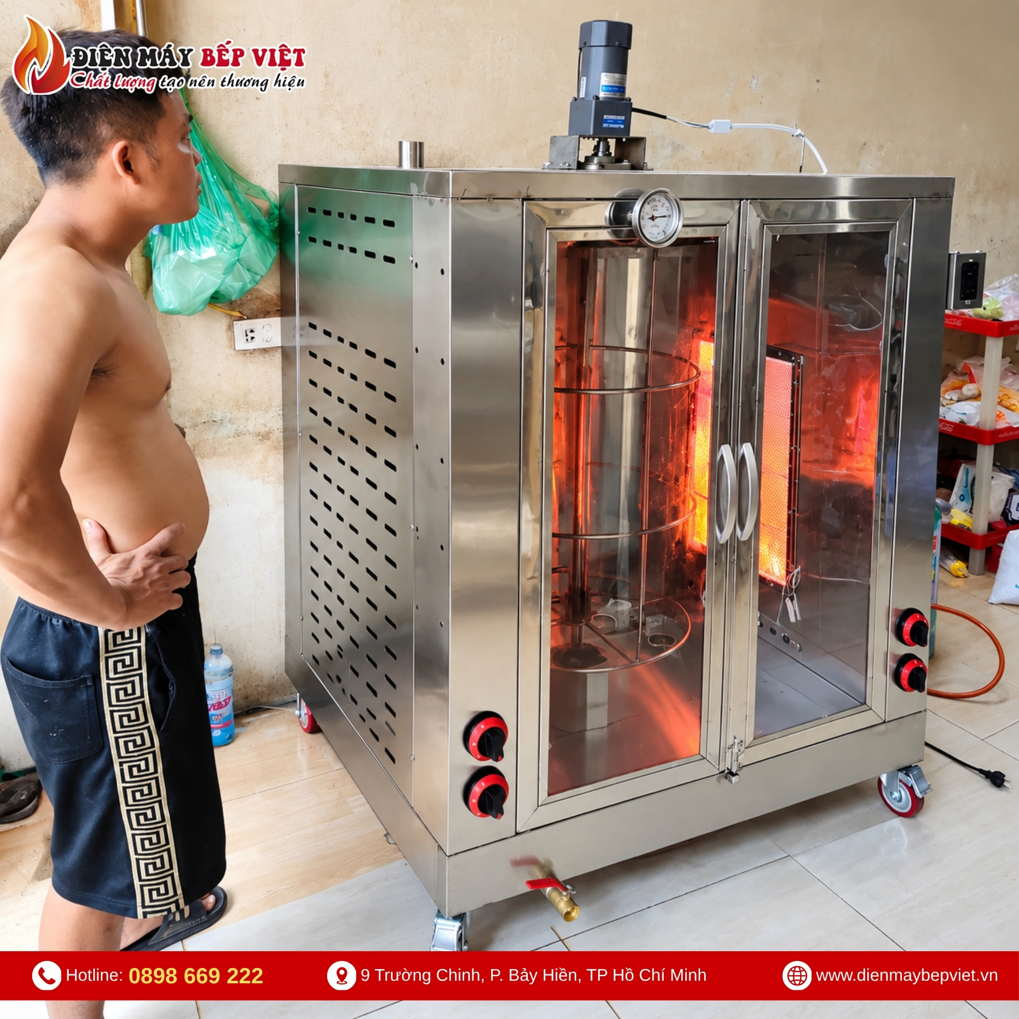 Lò Quay Heo Miếng 50Kg Bằng Gas Hồng Ngoại