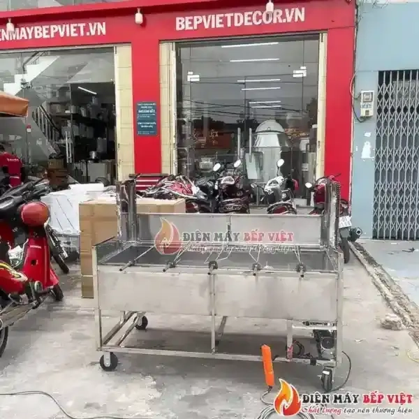 Lò quay heo nguyên con kết hợp quay gà vịt bằng motor xoay