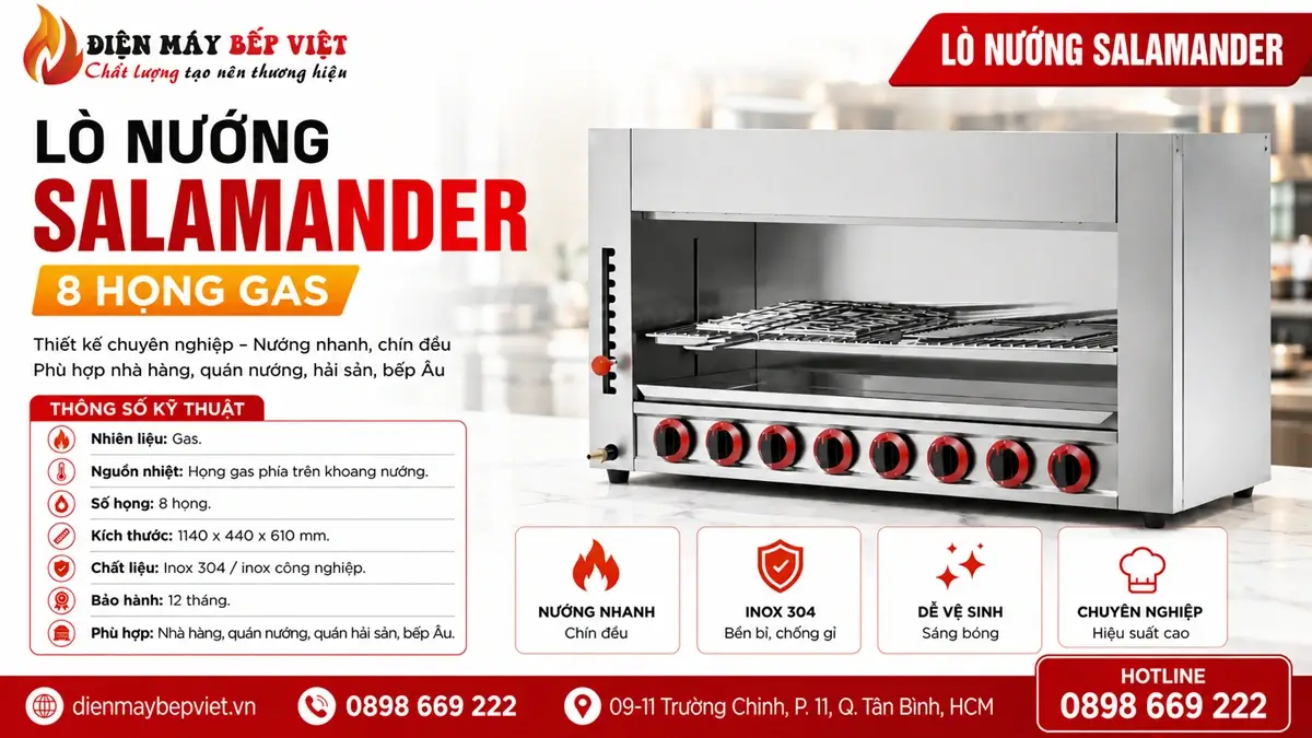 Lò Salamander 8 họng gas cho nhà hàng quán hải sản