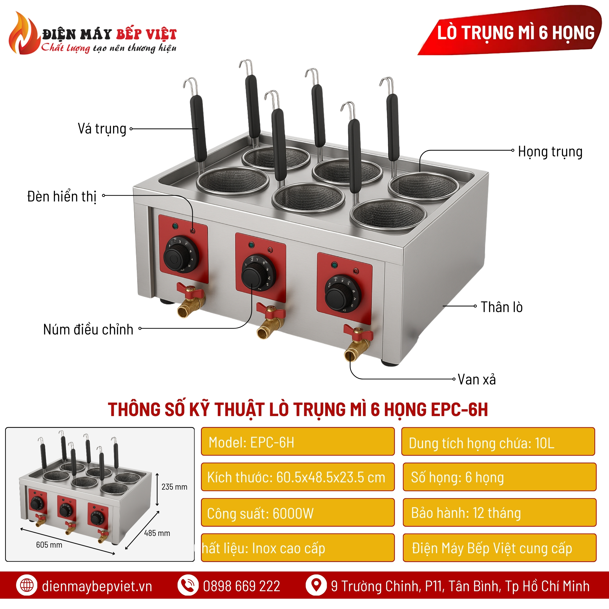 Lò Trụng Mì 6 Họng EPC-6H