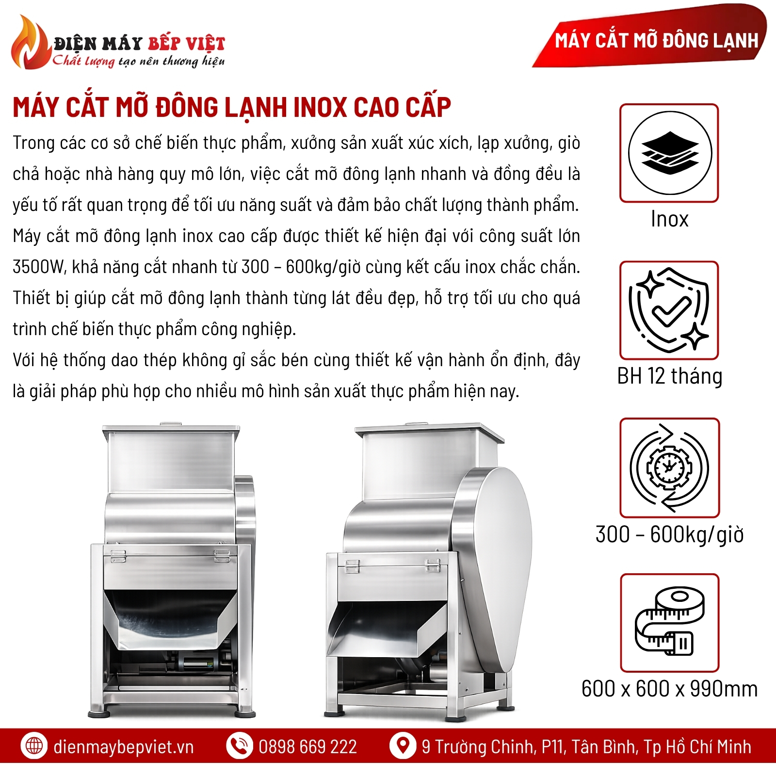 Máy Cắt Mỡ Đông Lạnh Inox Cao Cấp