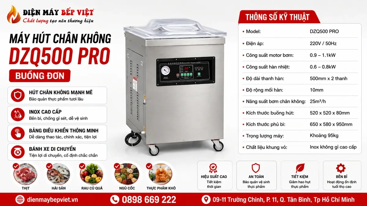 Máy ép chân không công nghiệp buồng đơn DZQ500 Pro