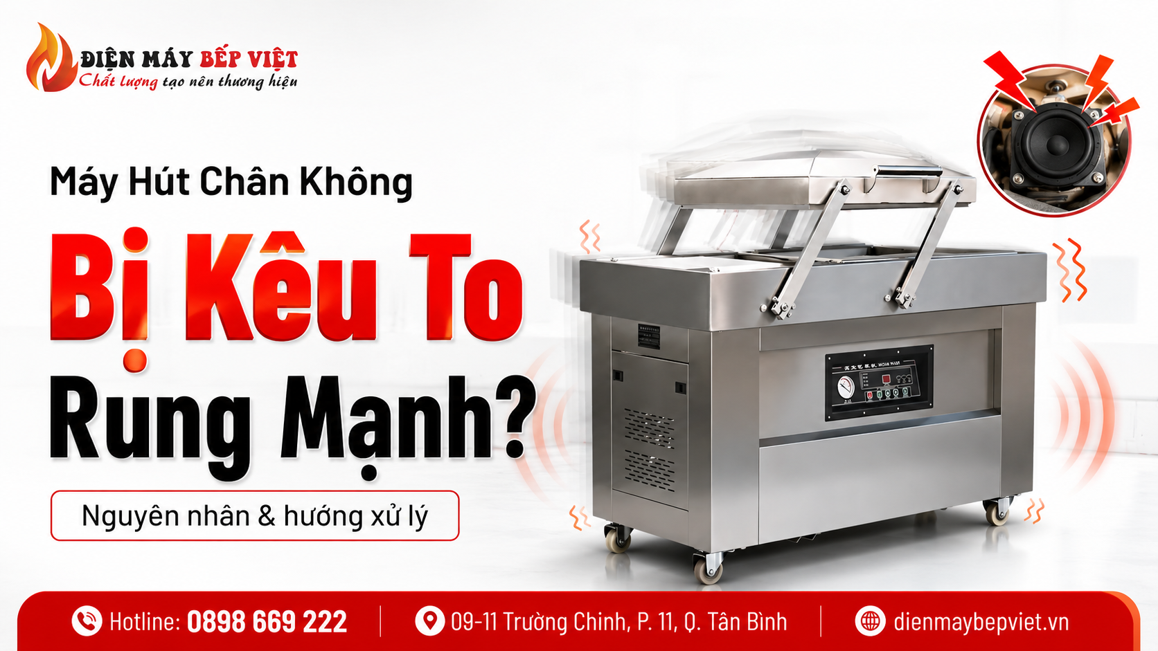 Máy hút chân không công nghiệp inox minh họa lỗi máy bị kêu to, rung mạnh khi vận hành.