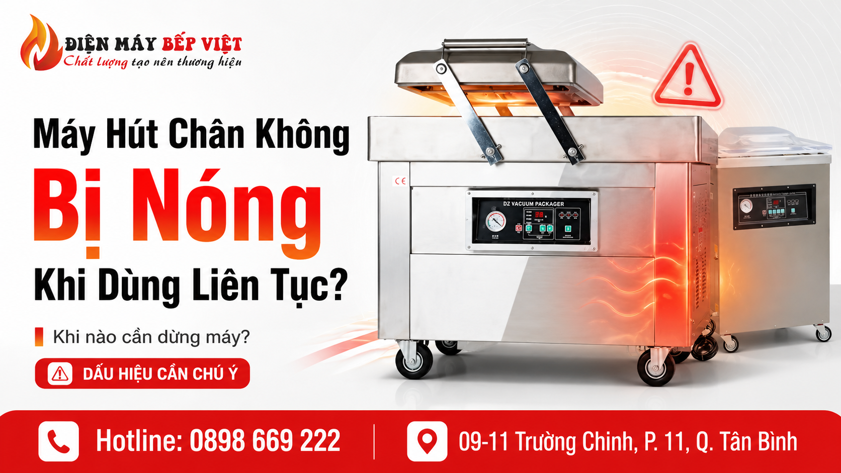 Máy hút chân không công nghiệp inox minh họa tình trạng bị nóng khi dùng liên tục và dấu hiệu cần dừng máy.