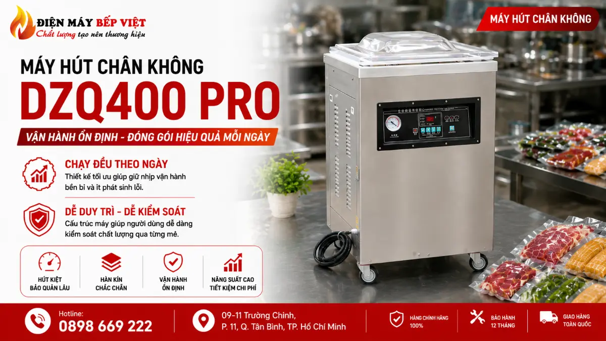 Giới thiệu máy hút chân không công nghiệp DZQ400 Pro trong ảnh minh họa sản phẩm cho cơ sở công nghiệp