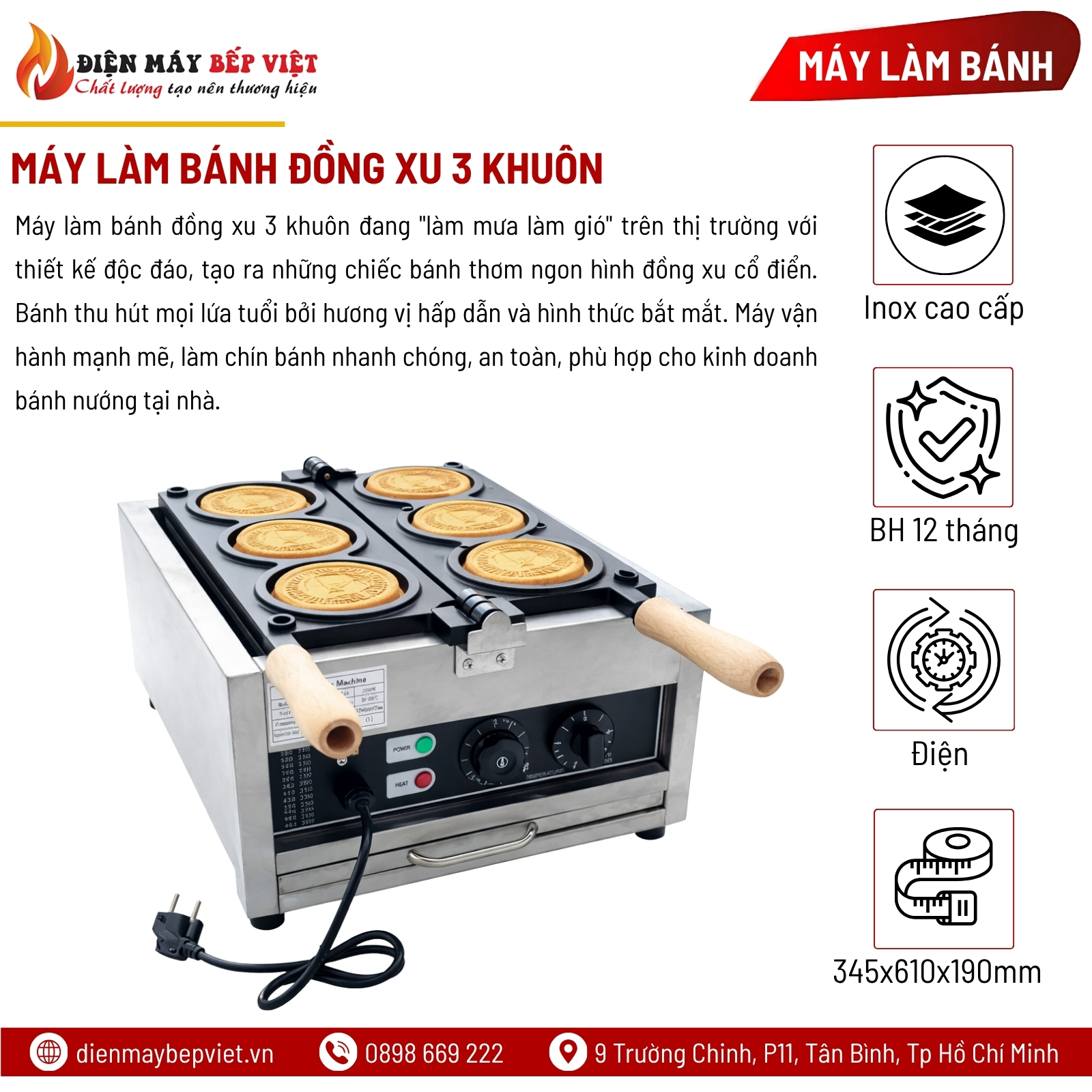 Máy Làm Bánh Đồng Xu 3 Khuôn