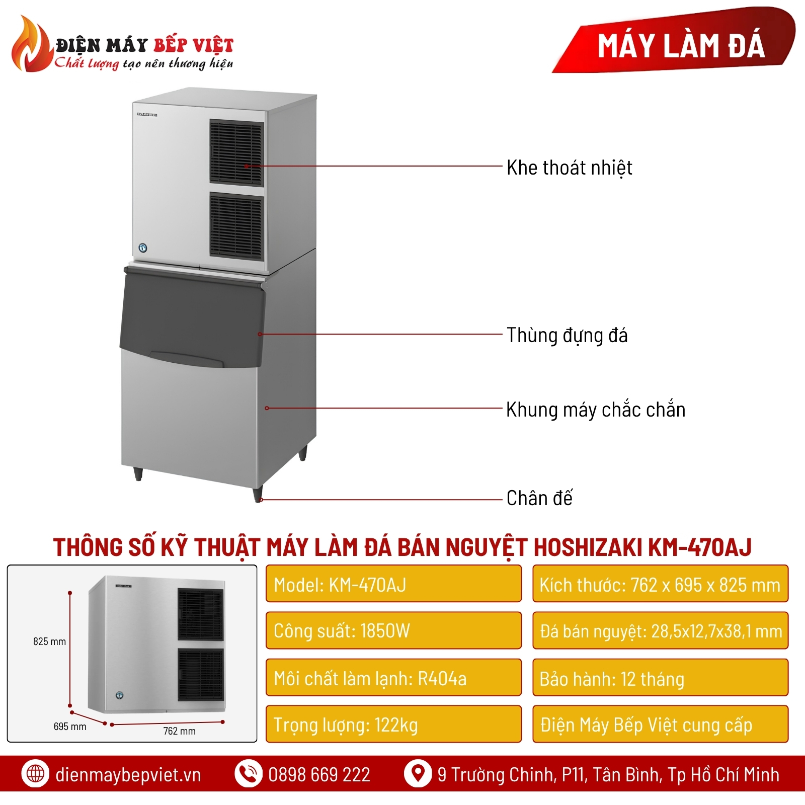 Máy Làm Đá Bán Nguyệt Hoshizaki KM-470AJ 495Kg/Ngày