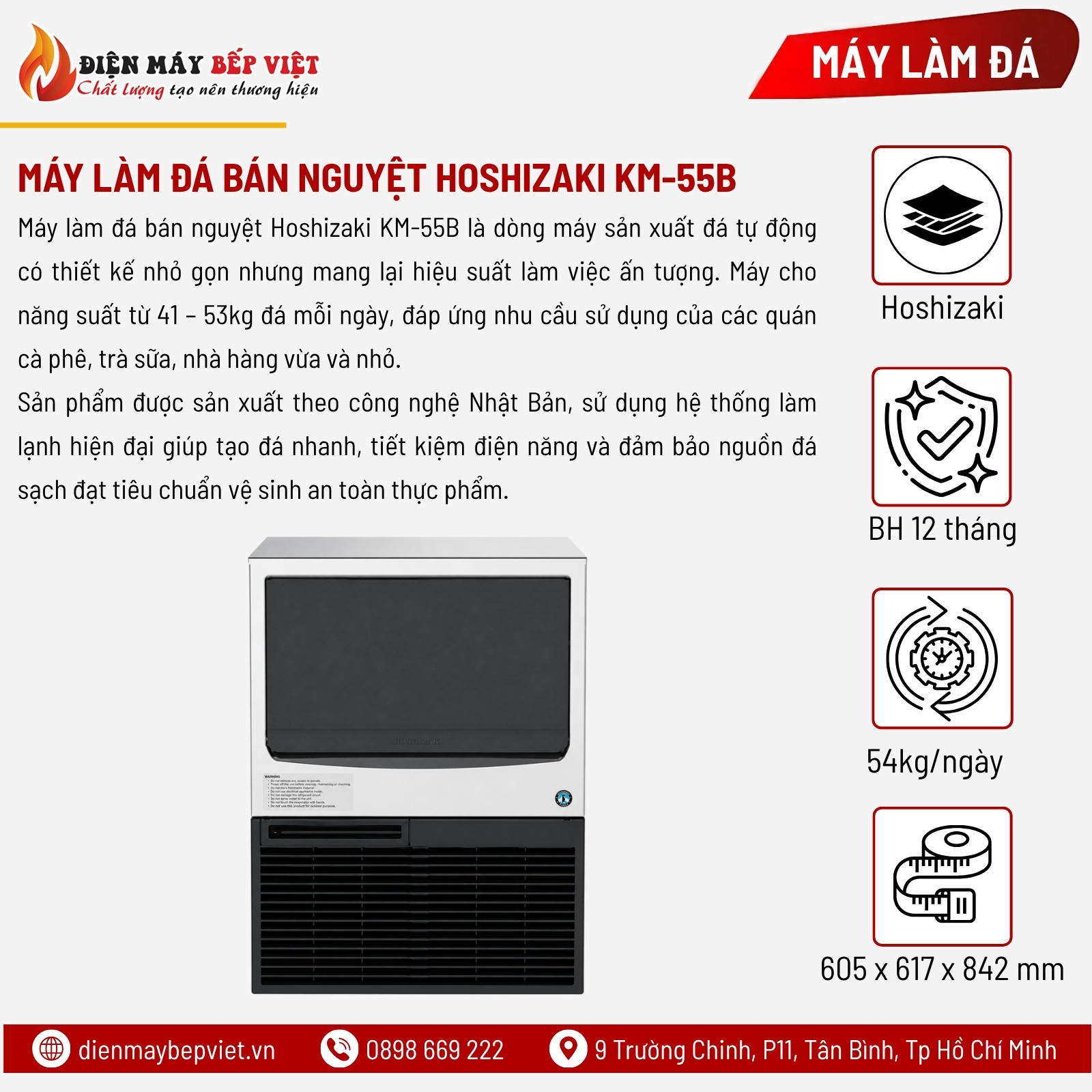Máy Làm Đá Bán Nguyệt Hoshizaki KM-55B 54Kg/Ngày