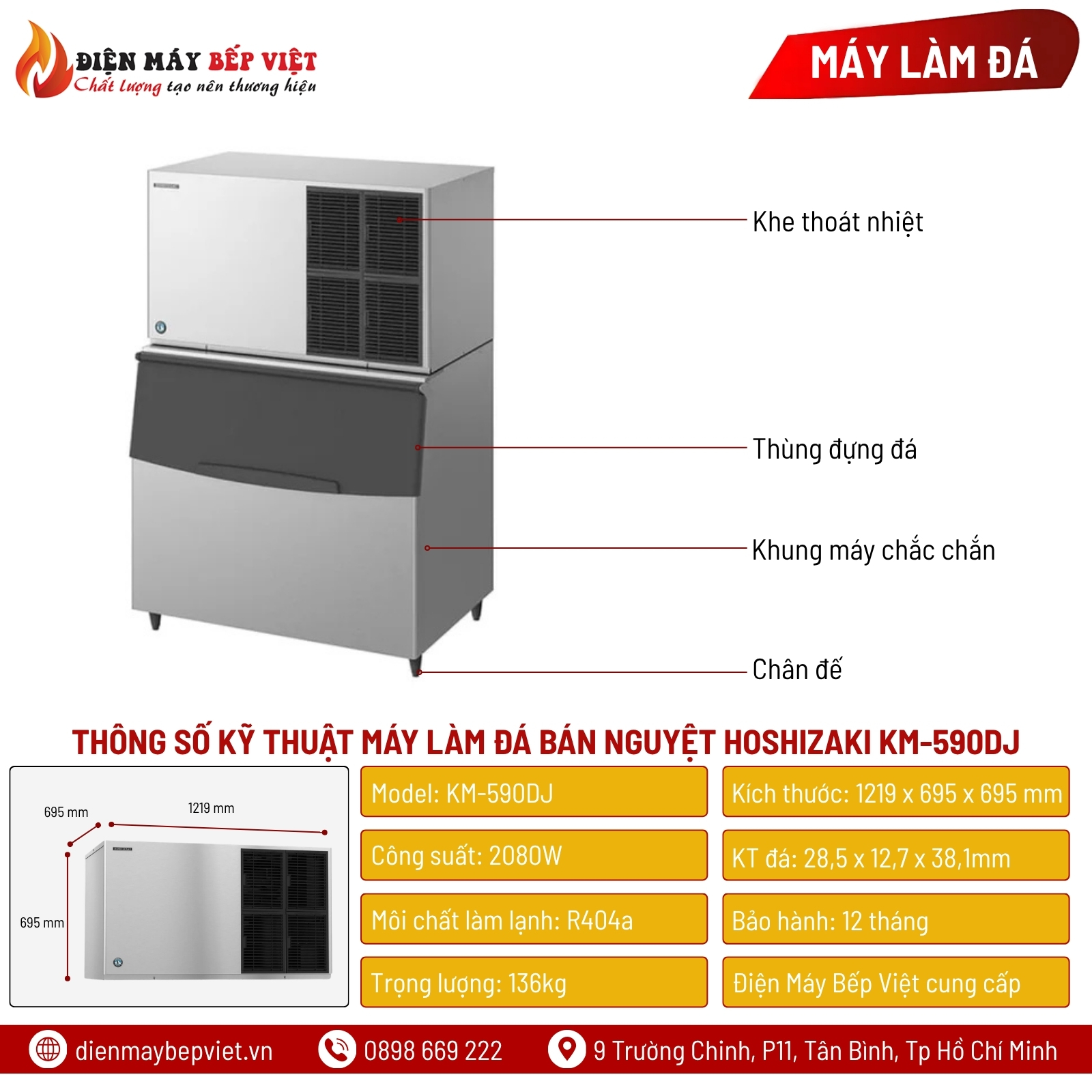Máy Làm Đá Bán Nguyệt Hoshizaki KM-590DJ 630Kg/Ngày