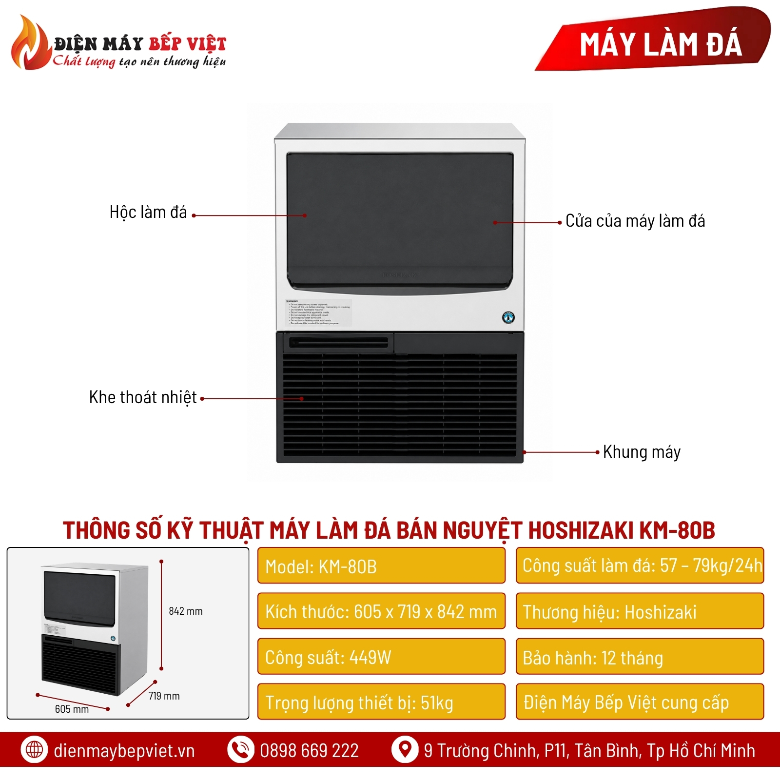 Máy Làm Đá Bán Nguyệt Hoshizaki KM-80B 79Kg/Ngày