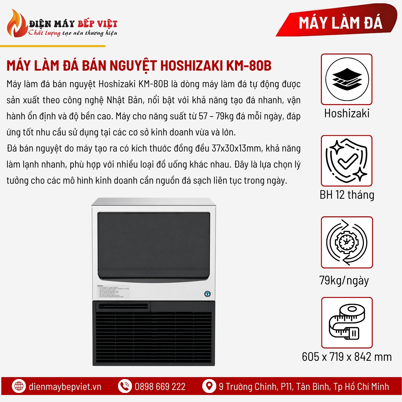 Máy Làm Đá Bán Nguyệt Hoshizaki KM-80B 79Kg/Ngày