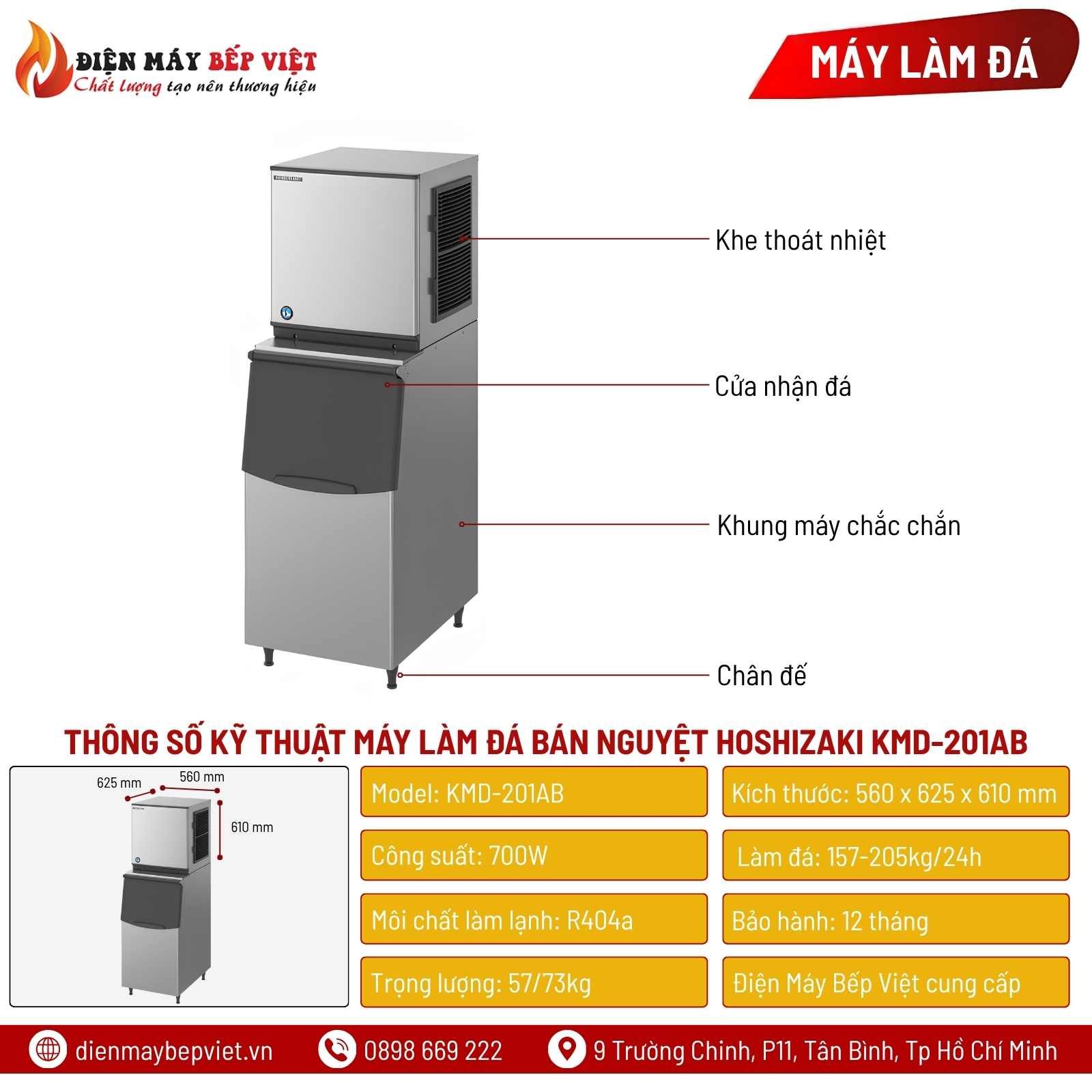 Máy Làm Đá Bán Nguyệt Hoshizaki KMD-201AB 205Kg/Ngày