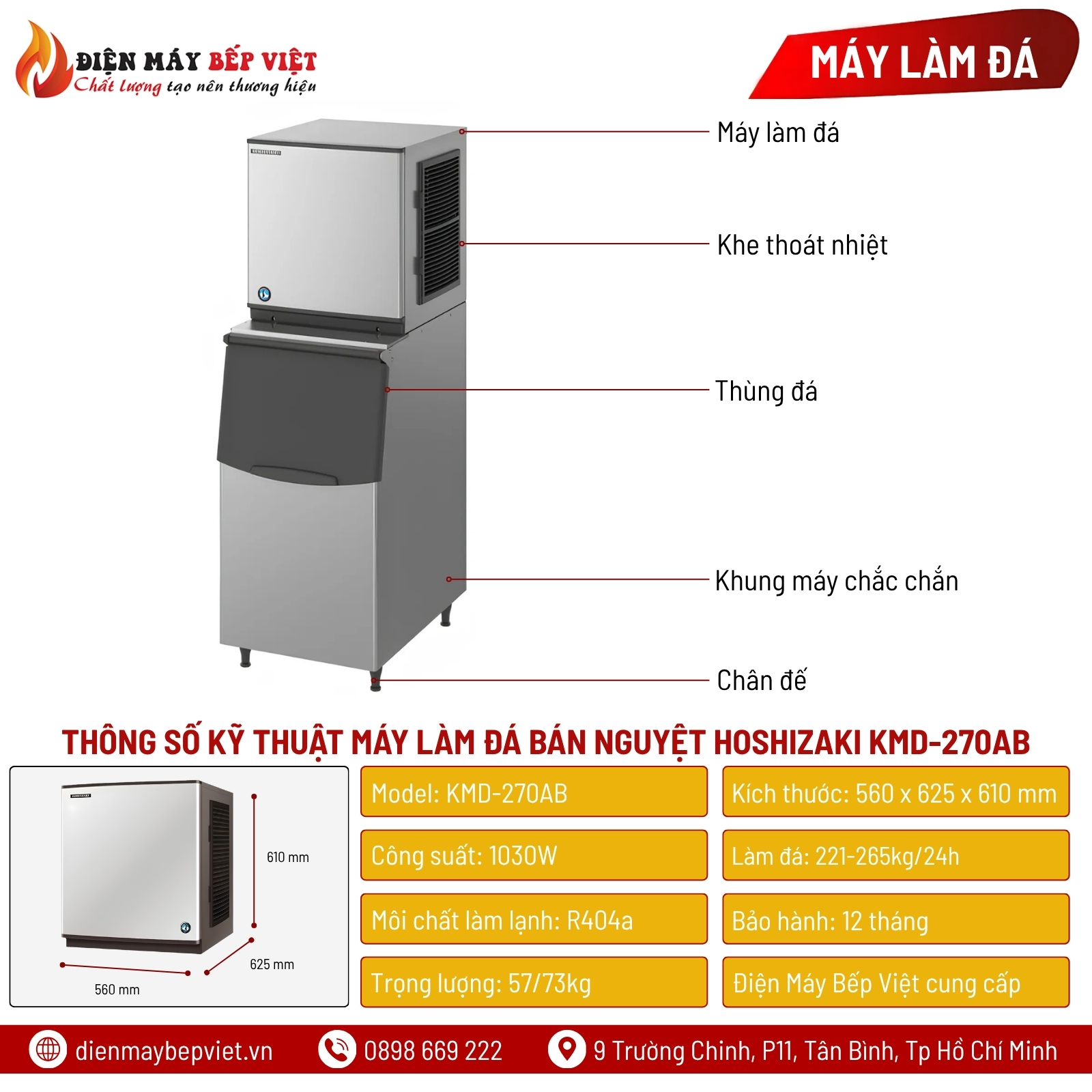 Máy Làm Đá Bán Nguyệt Hoshizaki KMD-270AB 265Kg/Ngày