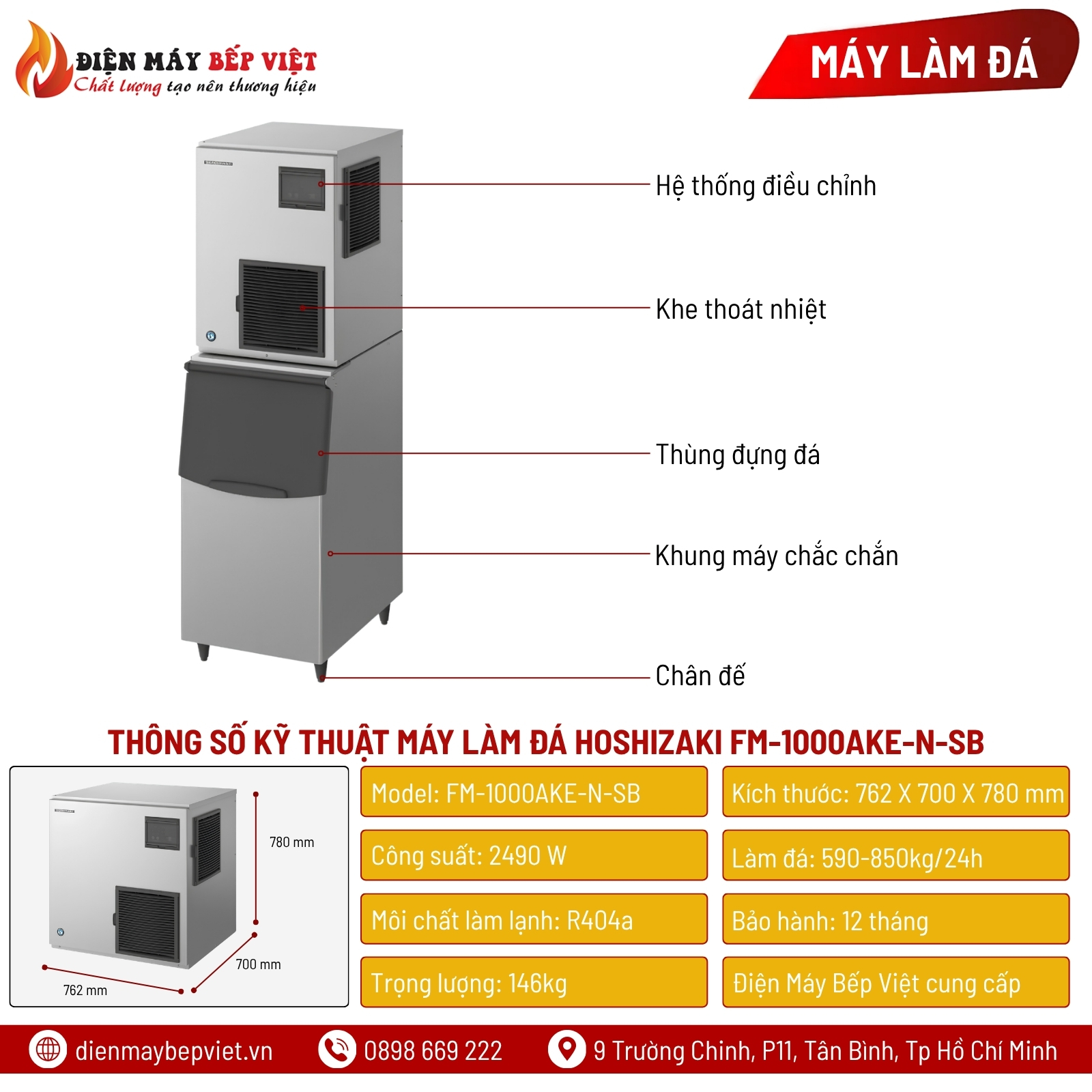 Máy Làm Đá Vảy Hoshizaki FM-1000AKE-SB 1030Kg/Ngày