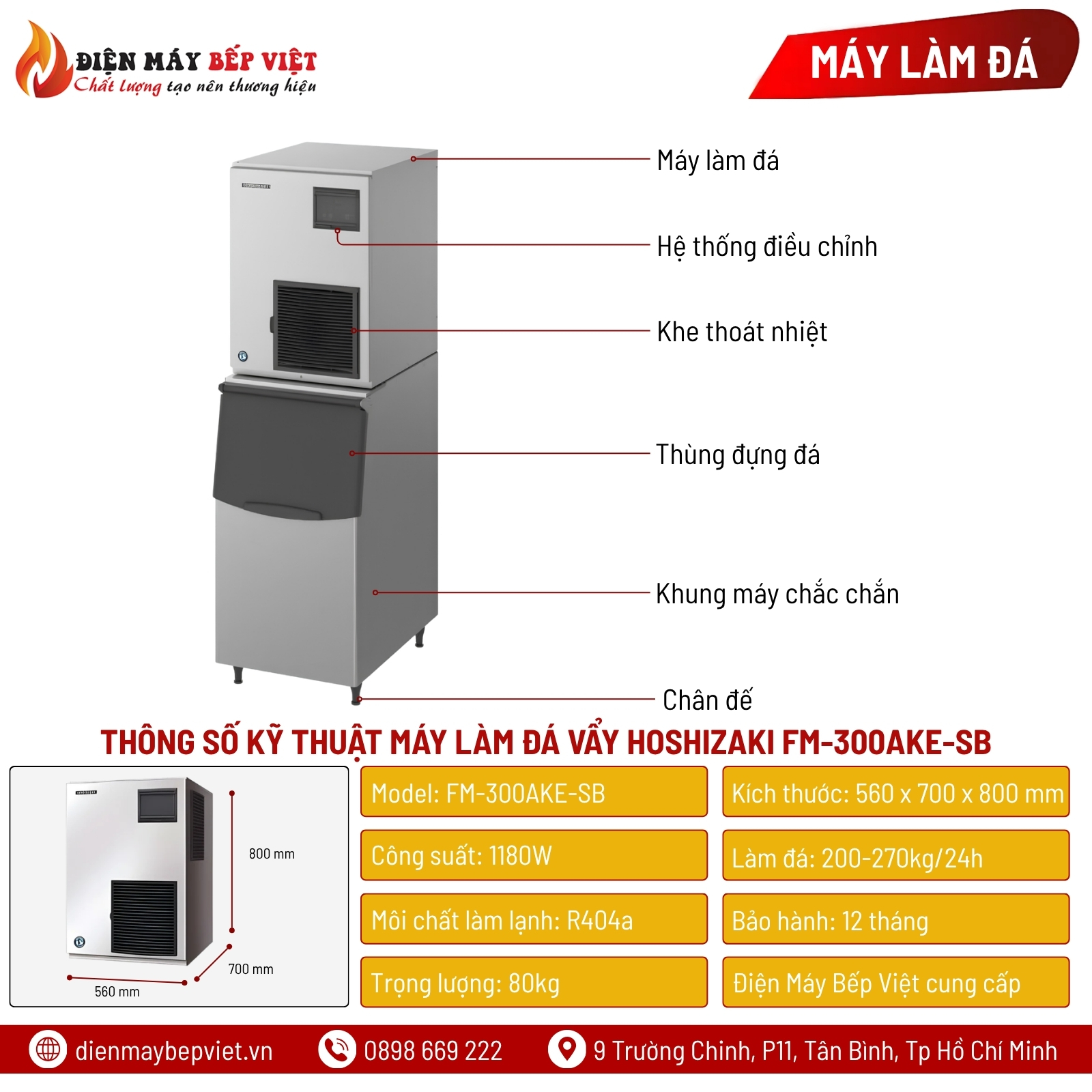 Máy Làm Đá Vảy Hoshizaki FM-300AKE-SB 270Kg/Ngày