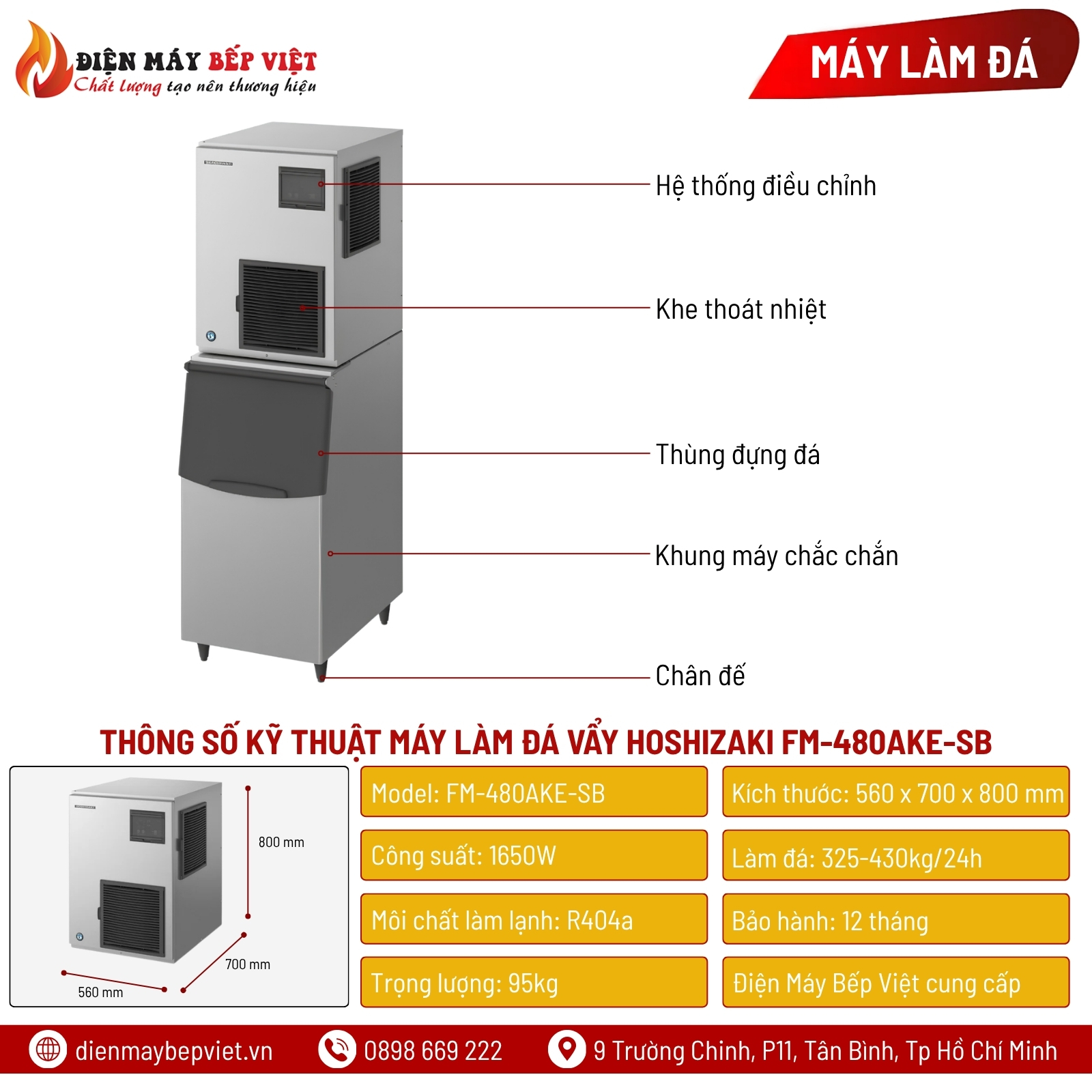Máy Làm Đá Vảy Hoshizaki FM-480AKE-SB 430Kg/Ngày