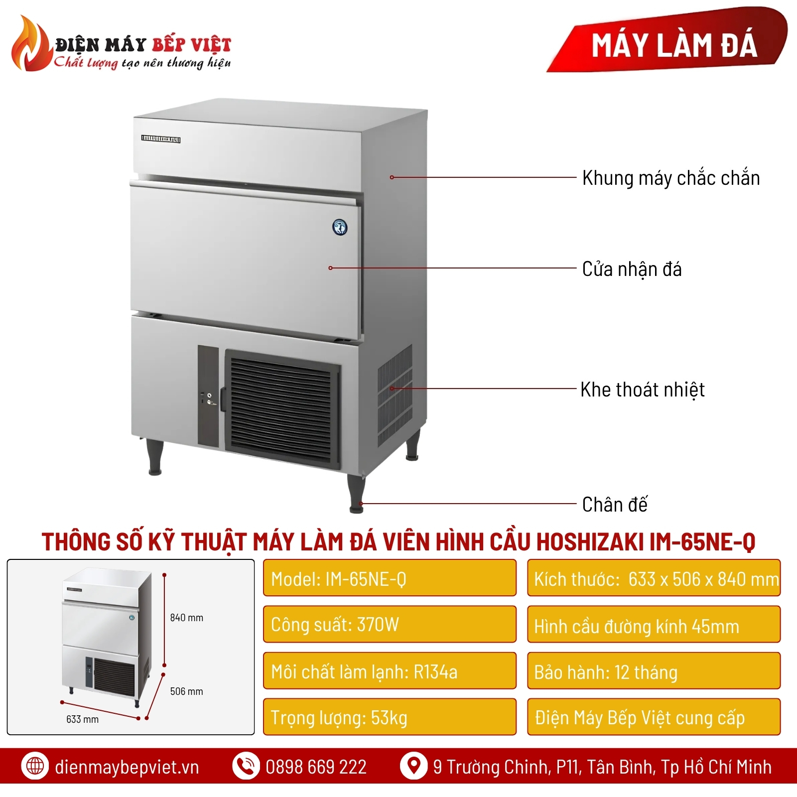 Máy Làm Đá Viên Hình Cầu Hoshizaki IM-65NE-Q 20Kg/Ngày